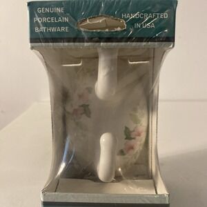 Vintage LENAPE Double Robe Hook White Porcelain with Blossoms Flowrrs New -T